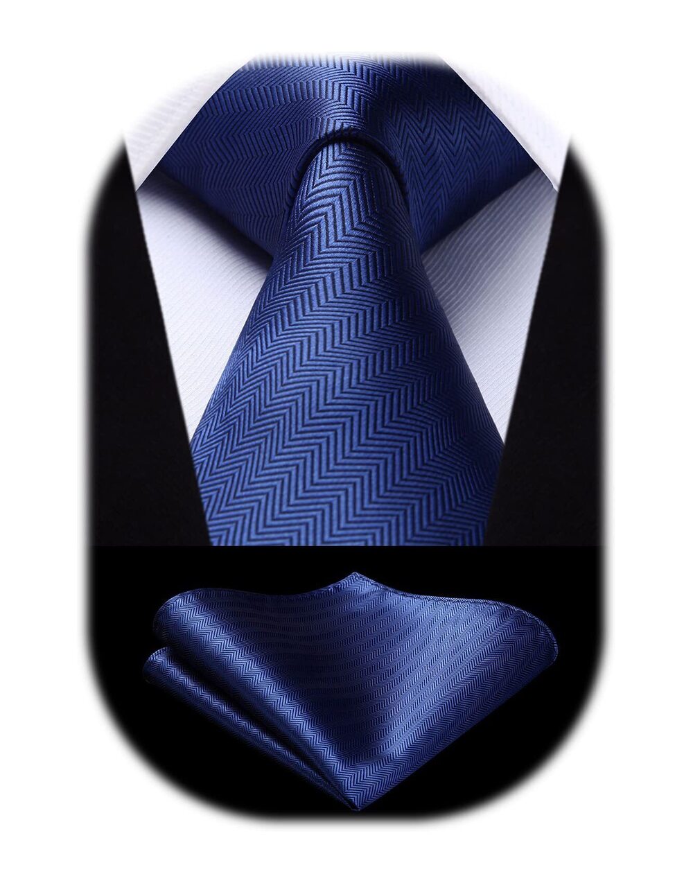 5824 Ties Blue Striped Tie and Pocket Square Set Navy Blue Formal Business